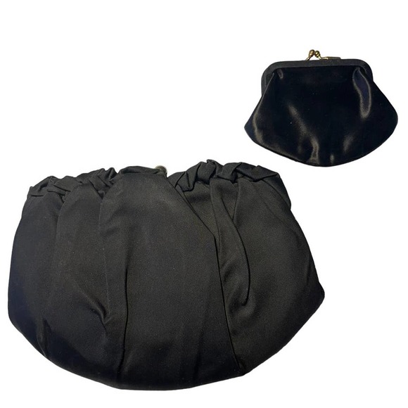 Vintage Handbags - Vintage or antique Black fabric clutch and coin purse